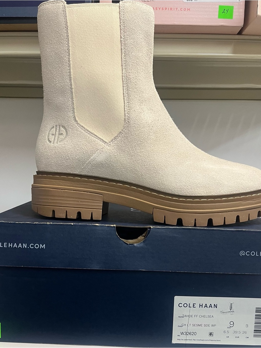 Cole Haan Cream Suede Chelsea Lug Boot